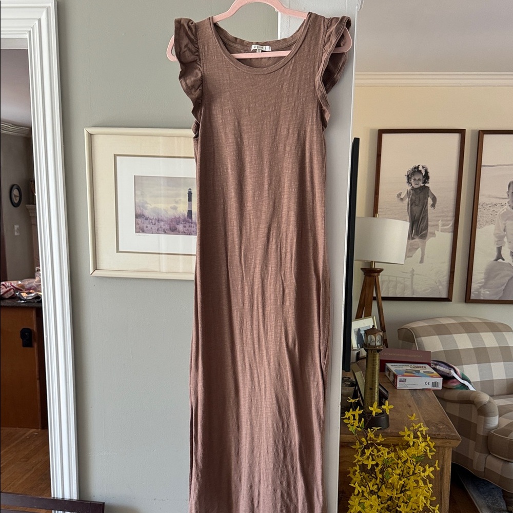 Z Supply Brown Ruffle Sleeve Maxi Dress
